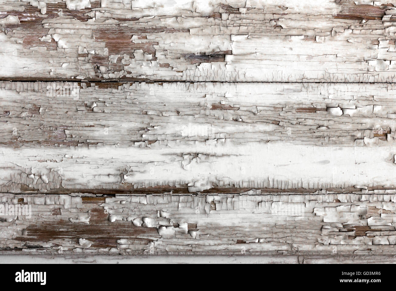 Background of old board with peeling white paint Stock Photo
