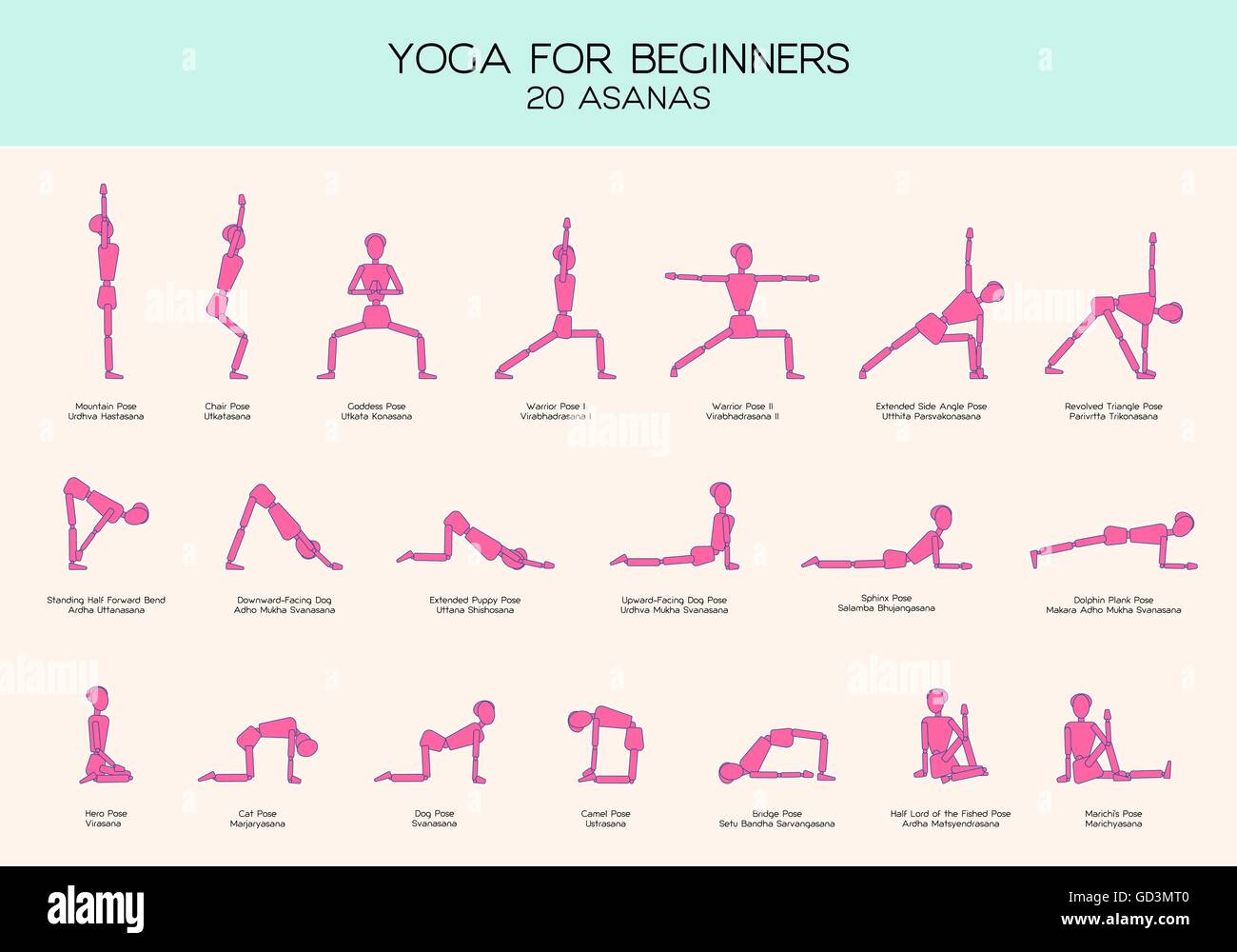 Yoga for beginners poses stick figure set Stock Vector Image & Art