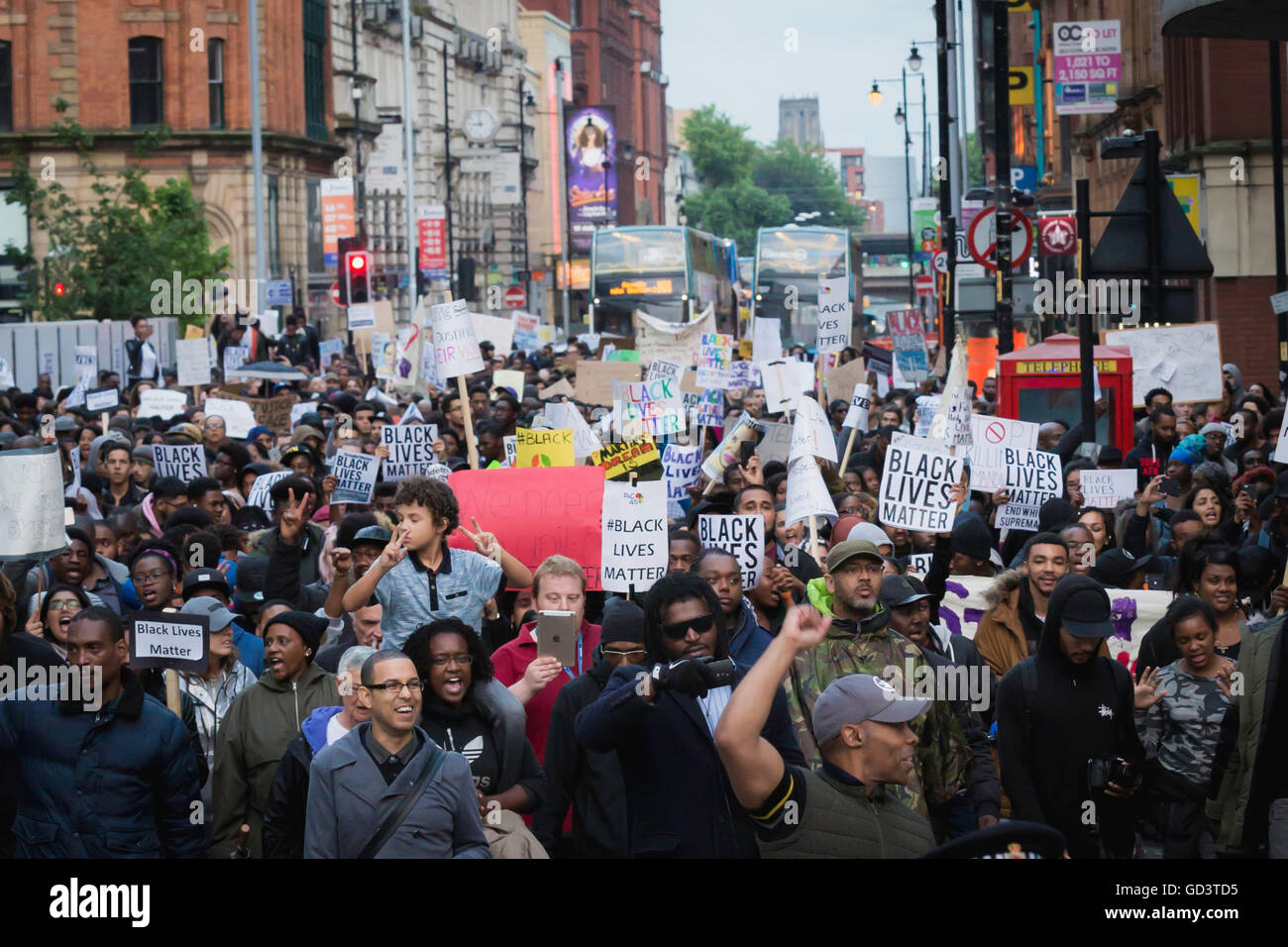 Manchester, UK. 11th July, 2016. Thosands of protesters march through Manchester in support for Black Lives Matter. Credit:  Andy Barton/Alamy Live News Stock Photo