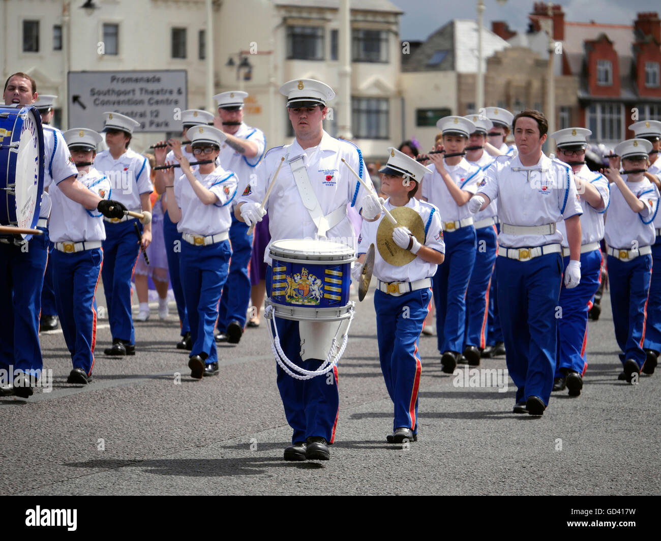 Southport, Merseyside, UK. 12th July, 2016. The Orange Lodge Parade marching through Southport. Merseyside. 12 July 2016. The parade's history goes back over three centuries to the Battle of the Boyne in 1690 when King William III of Orange defeated his rival King James II.This year's walk is also in memory of the 100th anniversary of the Battle of the Somme. Credit:  ALAN EDWARDS/Alamy Live News Stock Photo