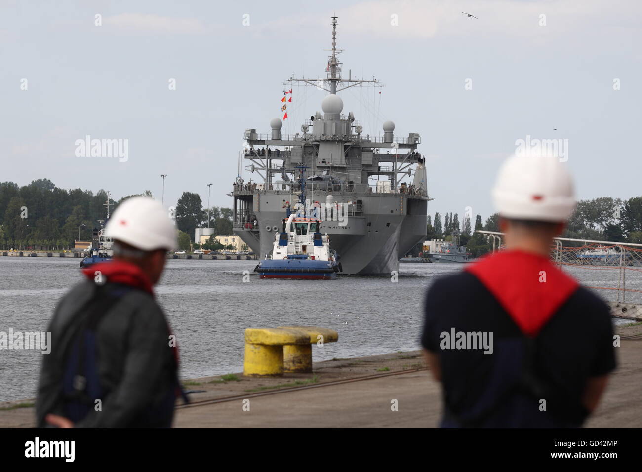 Gdynia, Poland 12th, July 2016 US Navy Ship USS Mount Whitney (LCC-20), a Blue Ridge class command ship,  visits the port of Gdynia for a routine port visit. The vessel with its 300 crew members took part in the international military exercise Ð BALTOPS16 in the Baltic Sea as a command ship.  During the visit to Gdynia the crew will take part in a series of community events and will play in a soccer match with representatives of the Polish Navy. Stock Photo