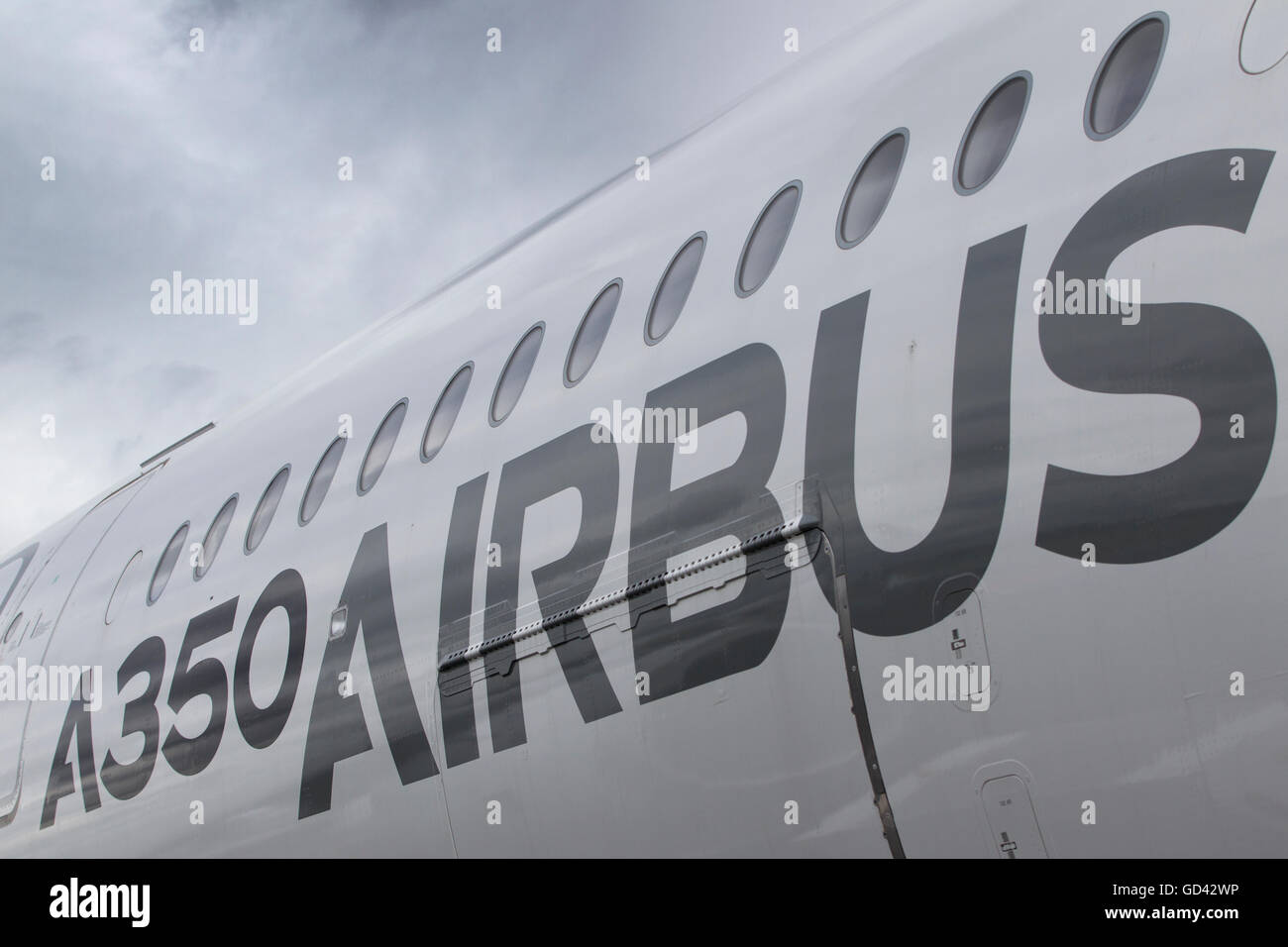 Farnborough, Hampshire, UK. 12th July, 2016. Farnborough International Airshow 2016 Tuesday 12th July 2016. A350 Airbus Credit:  Jeff Gilbert/Alamy Live News Stock Photo