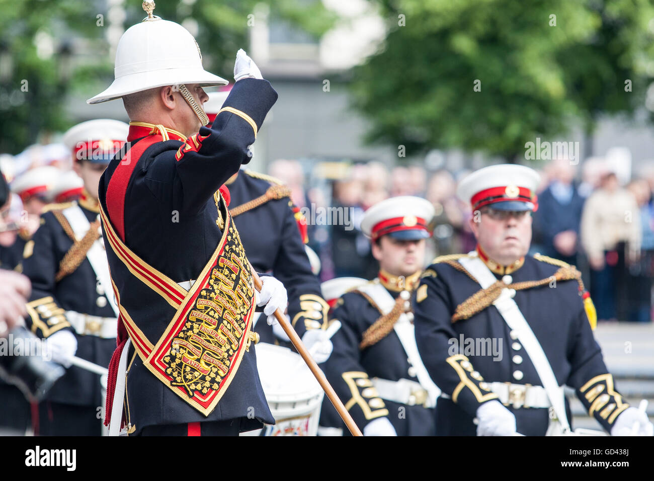 Belfast, UK. 12th July 2016. The Drum Major of the Millar Memorial band
