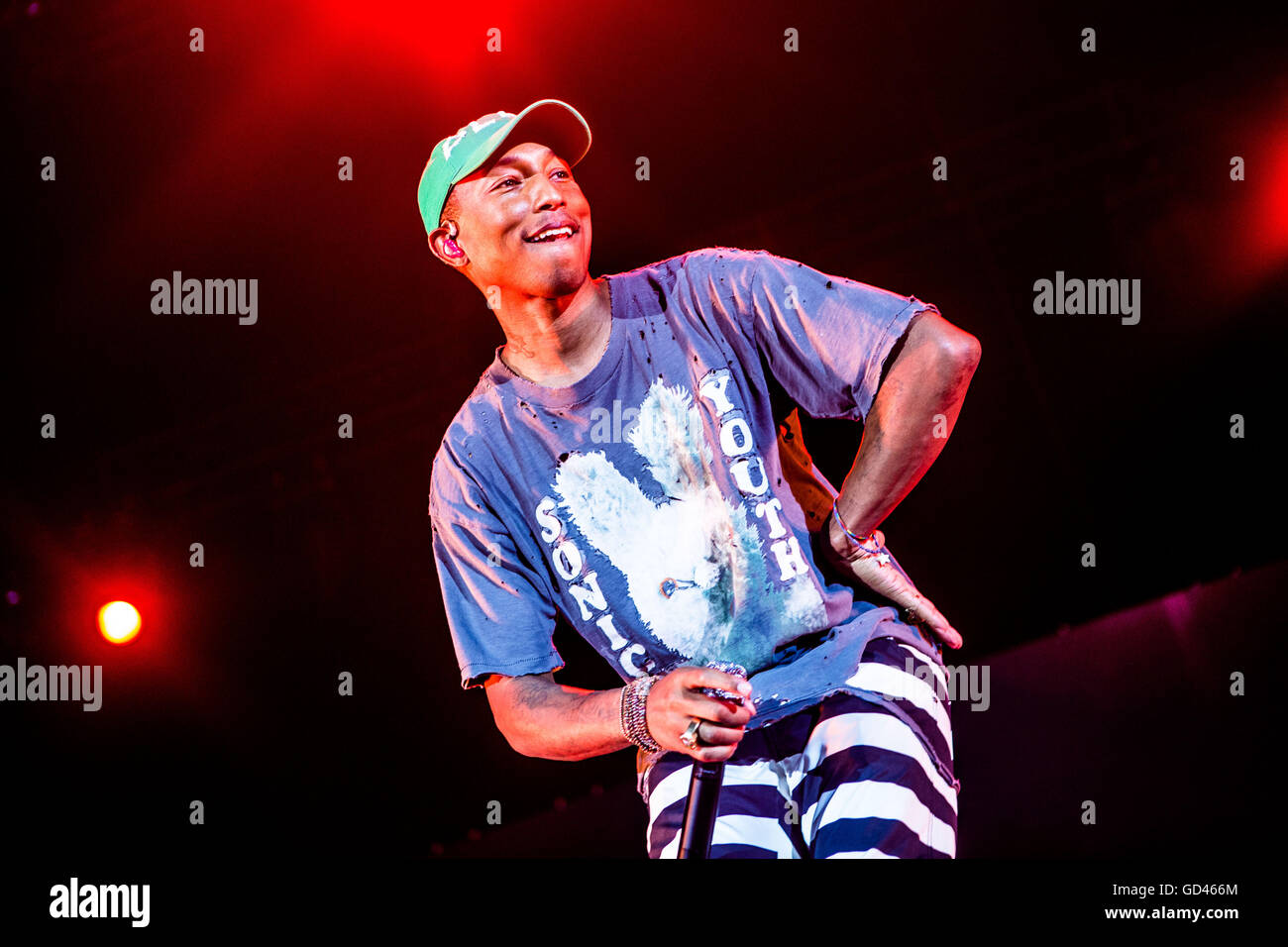 Milan, Italy. 12th July, 2016. Pharrell Williams performs live at Assago Summer Arena in Milano, Italy, on July 13 2016 Credit:  Mairo Cinquetti/Alamy Live News Stock Photo