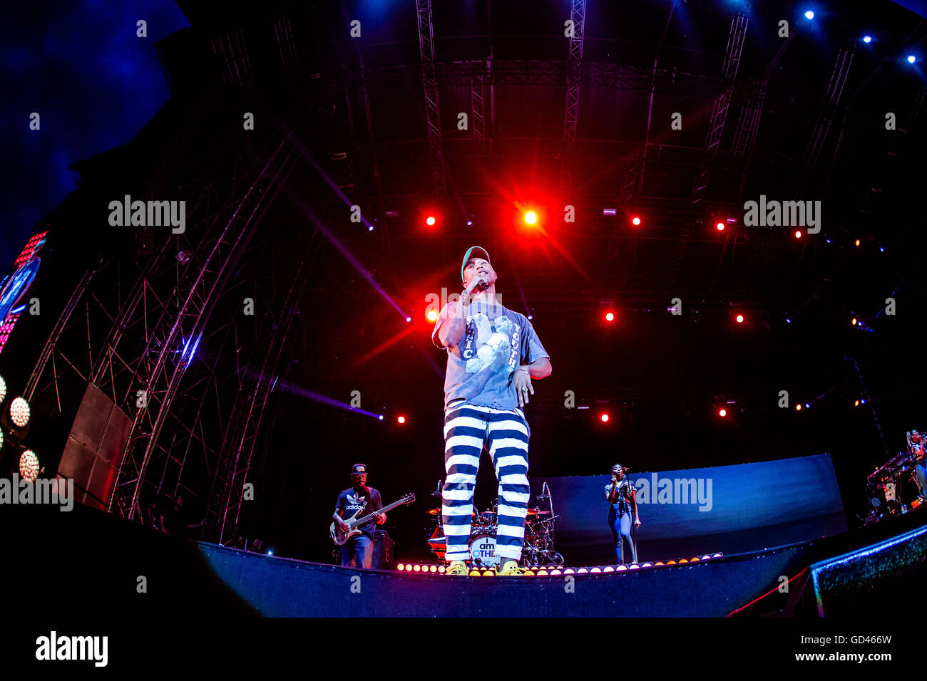 Milan, Italy. 12th July, 2016. Pharrell Williams performs live at Assago Summer Arena in Milano, Italy, on July 13 2016 Credit:  Mairo Cinquetti/Alamy Live News Stock Photo