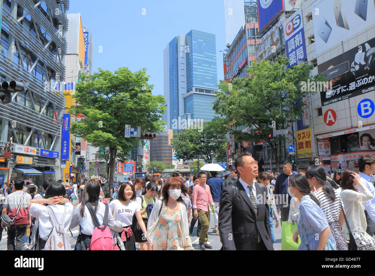Busy Shibuya crossing in Tokyo Japan. Stock Photo
