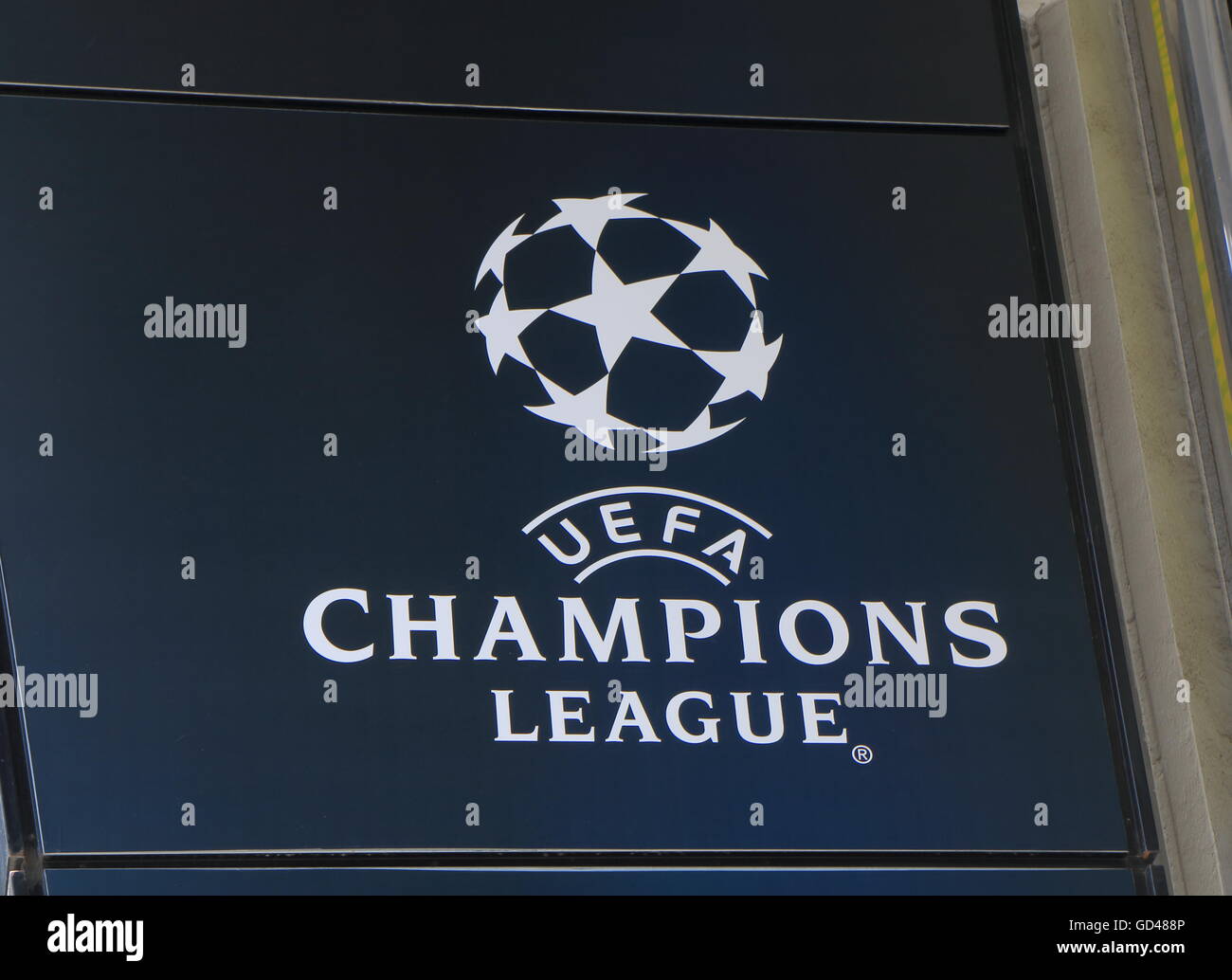 UEFA Champions League logo, the national football association of Europe Stock Photo