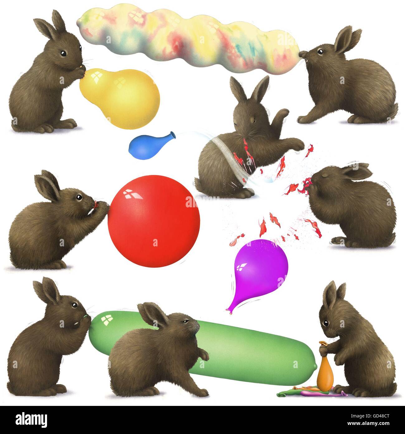 Bunnies playing with balloons Stock Photo Alamy