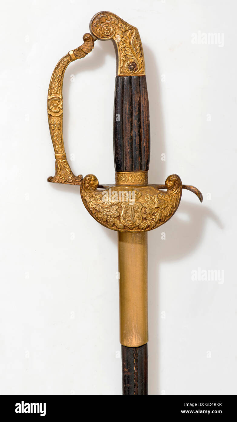 weapons, thrustings, ceremonial sword, grip with coat of arms and monogram of king Ludwig I, Bavaria, circa 1840, Additional-Rights-Clearences-Not Available Stock Photo
