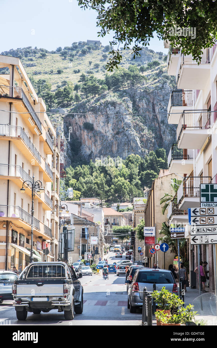 Narrow streets of Cefalu town. Sicily, Italy on June 20, 2015. Stock Photo