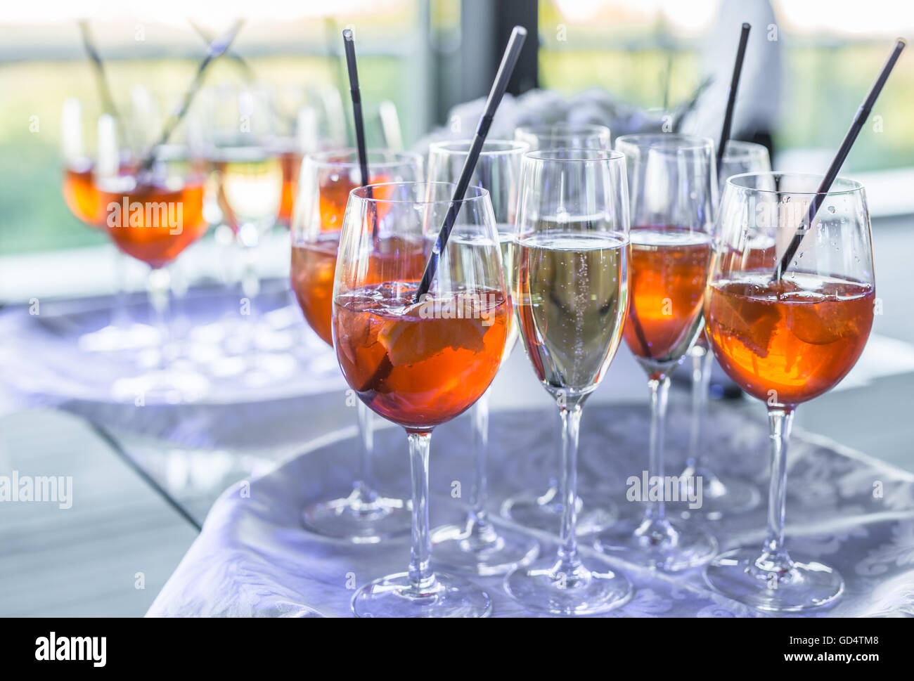 Glasses of wine. Banquet service. Stock Photo