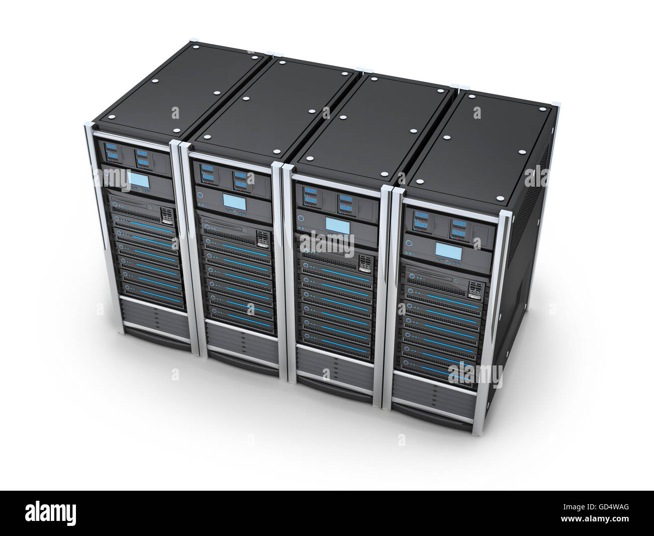 Four Server high-end, view top on white background (done in 3d rendering) Stock Photo