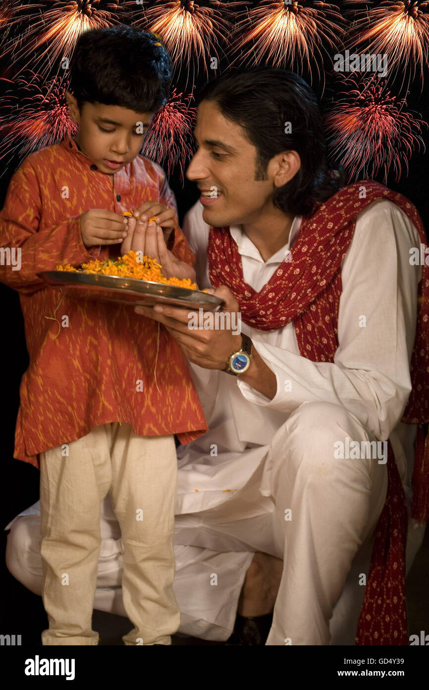 Father and son on Diwali Stock Photo