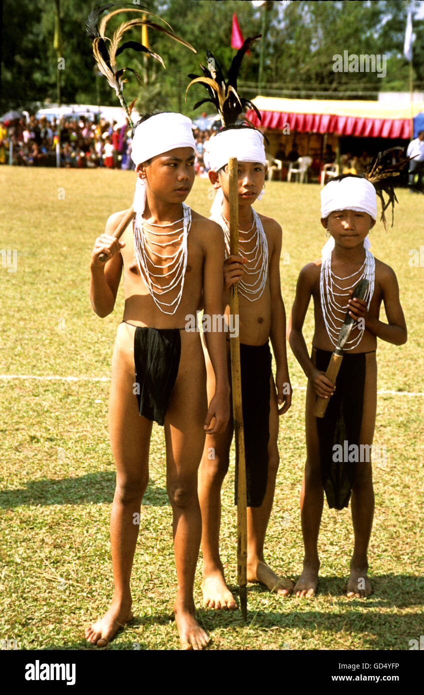 Young lads at 100 Drums Wangla Festival , Meghalaya Stock Photo