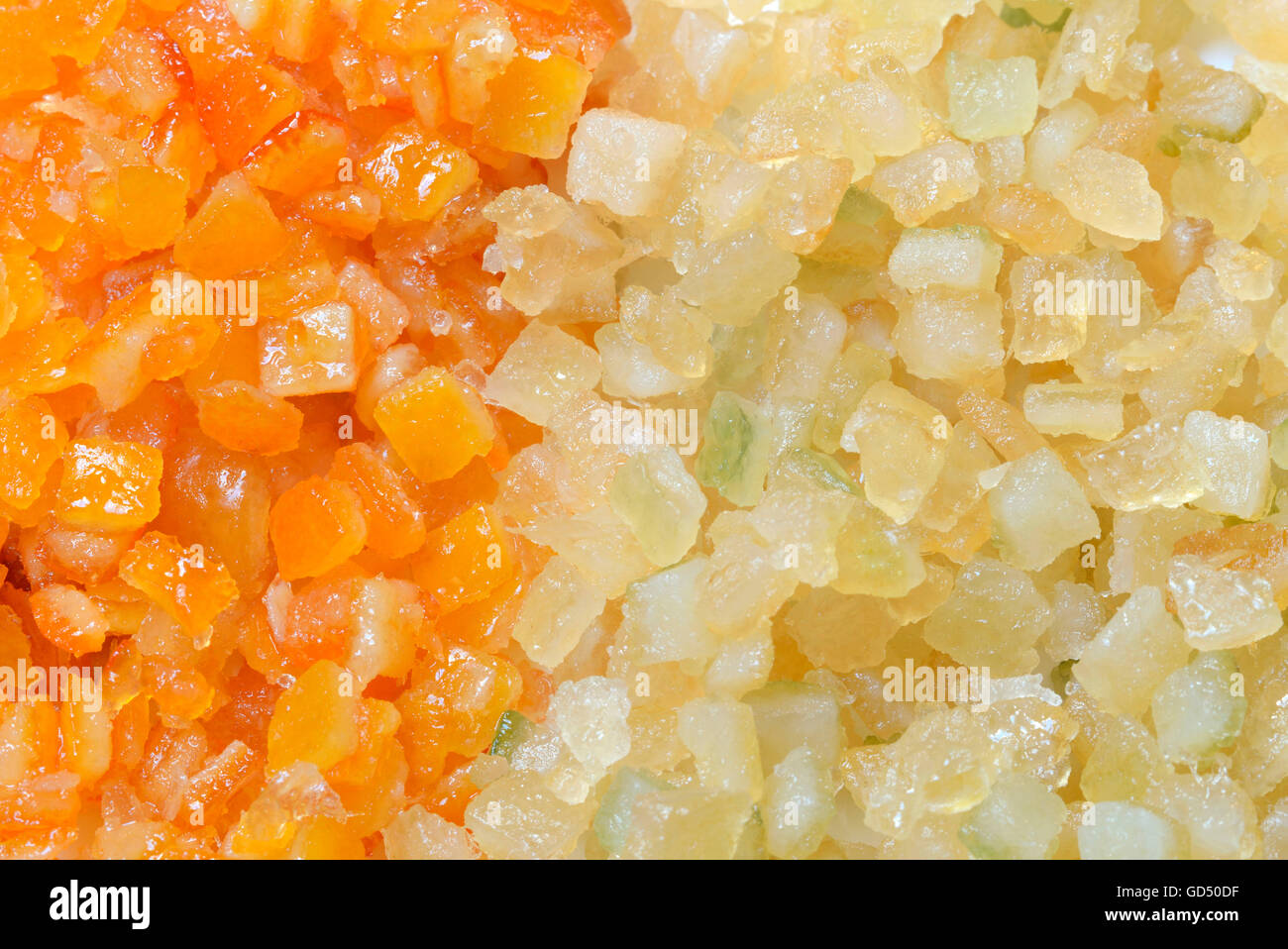 Kandierte Fruechte, Orangeat, Zitronat, Fruechtewuerfel Stock Photo