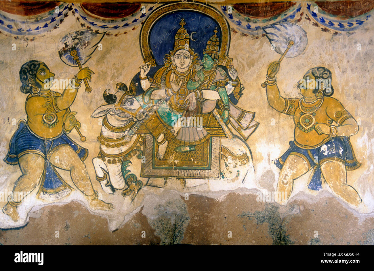 Frescoes Painting , Brahadeeswarar Temple , Thanjavur Stock Photo