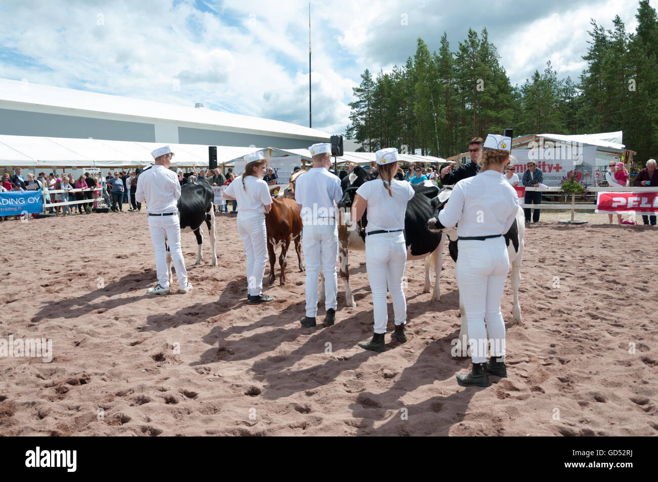 Junior handlers at the Okra agricultural show in Finland July 2016 Stock Photo