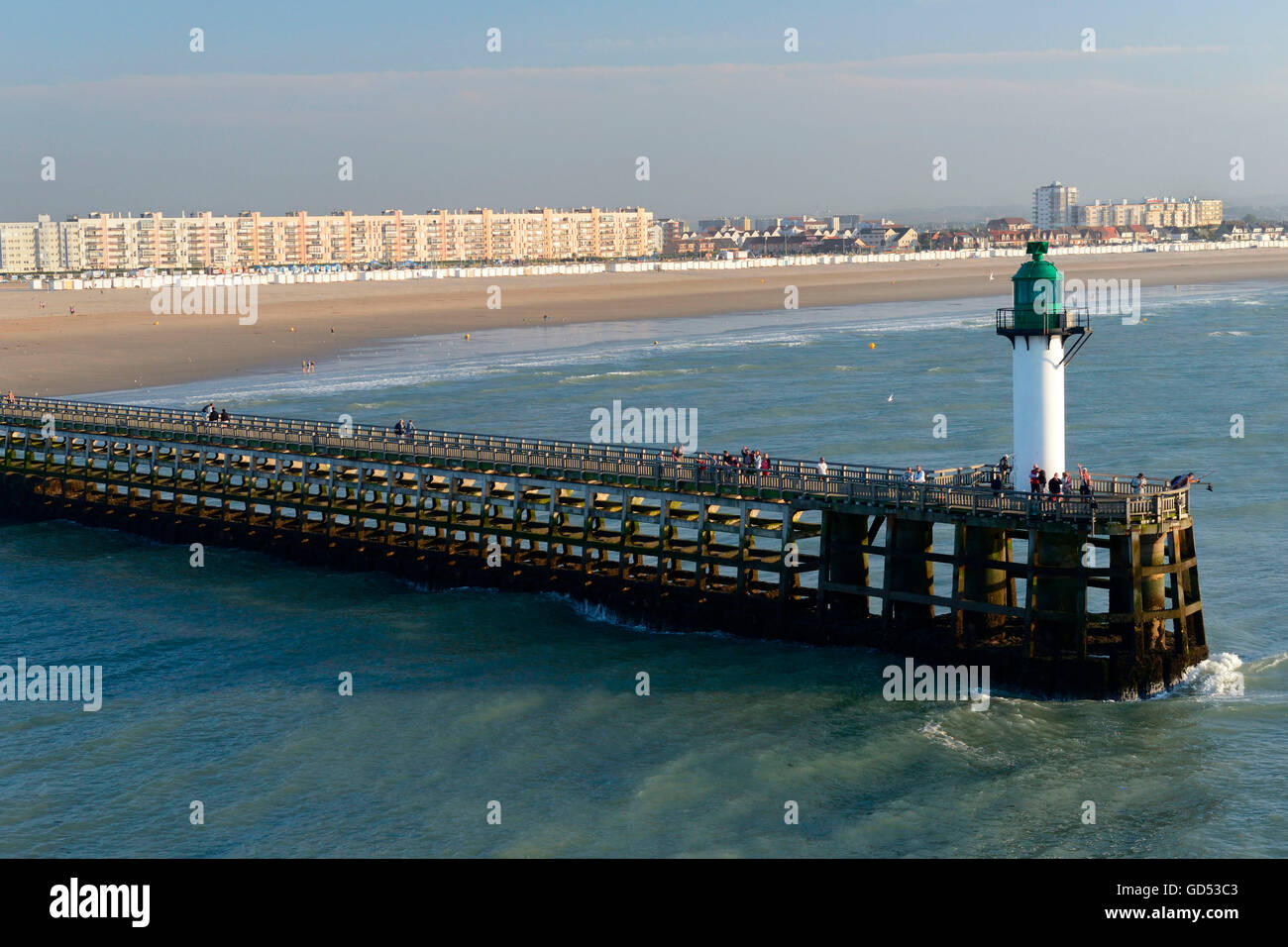 Harbour entrance and beach, Calais, France Stock Photo
