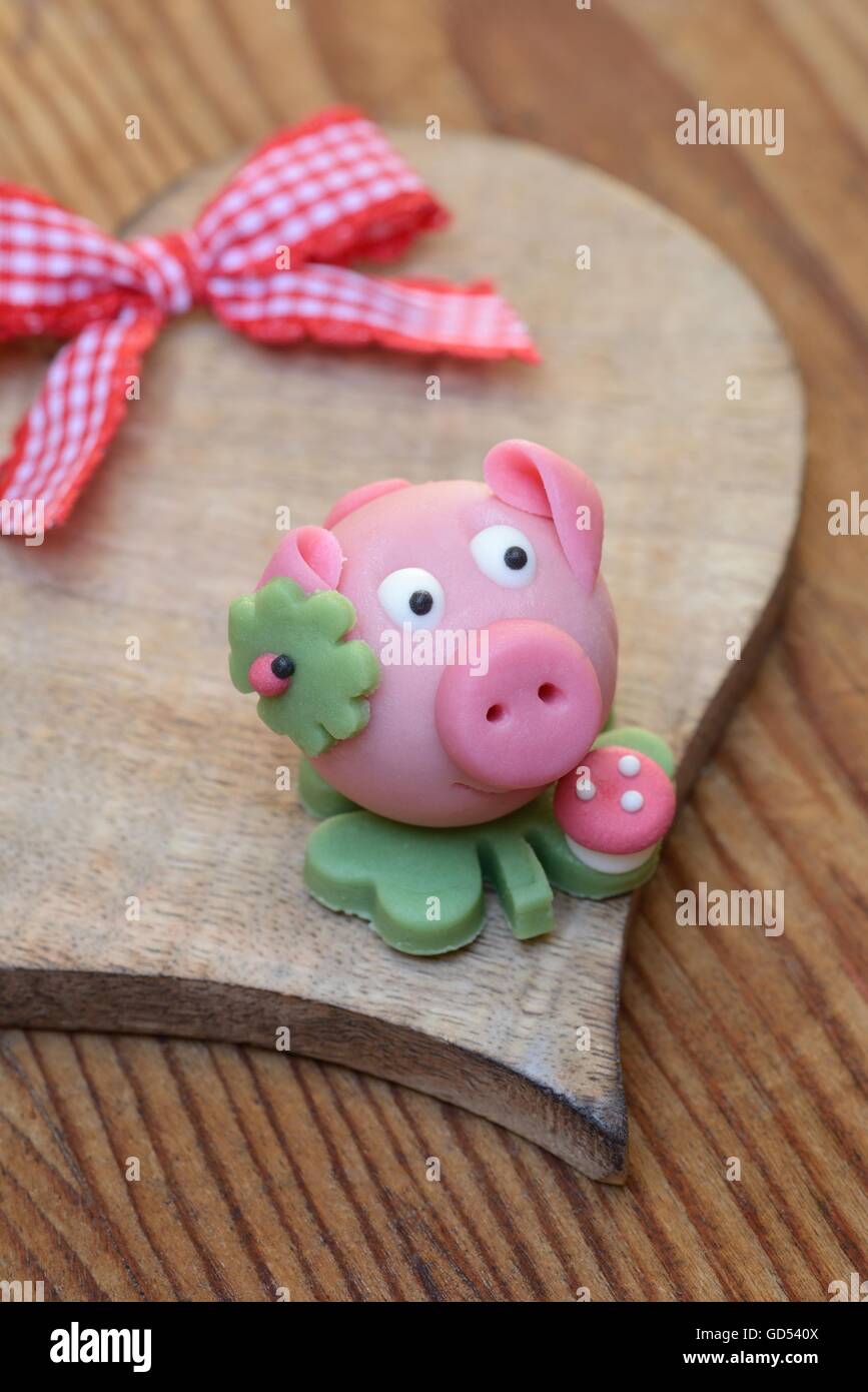 lucky pig made from marzipan Stock Photo
