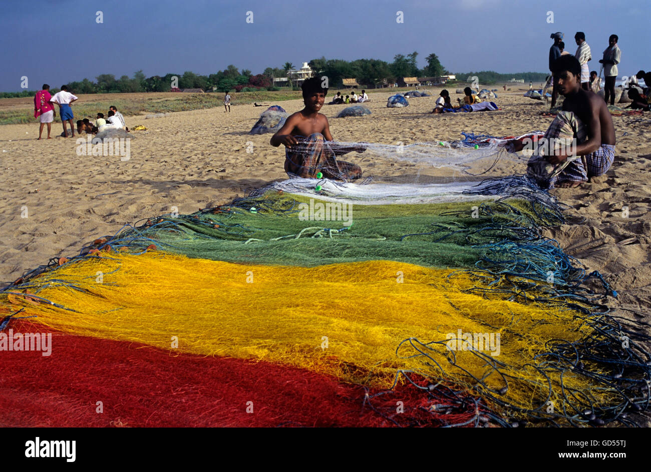 Colourful nylon nets spread out Stock Photo