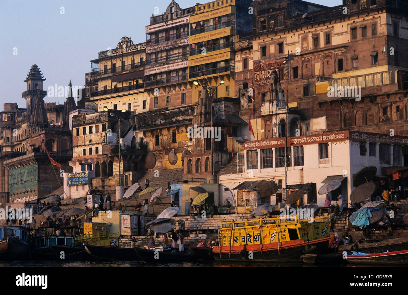 Ghats on the banks of the River Ganges Stock Photo