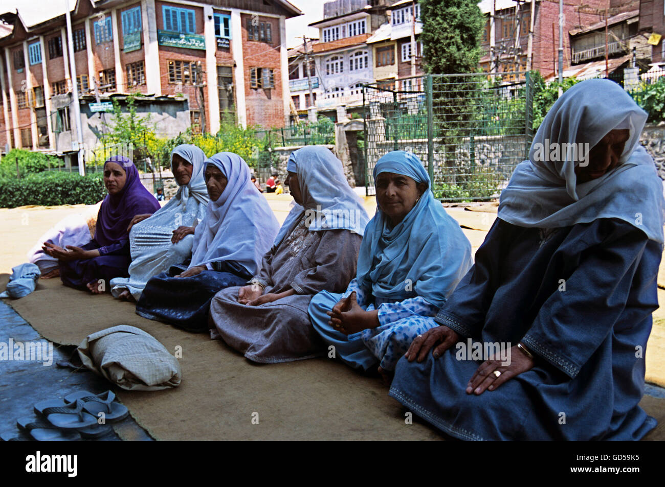 Muslim ladies offering prayers at Shan Hamdan's Mosque , Srinagar. Stock Photo