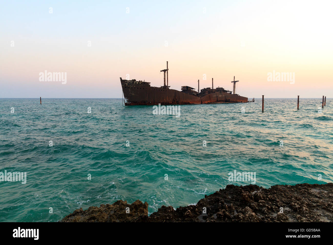 Abandoned ship in Persian gulf Stock Photo