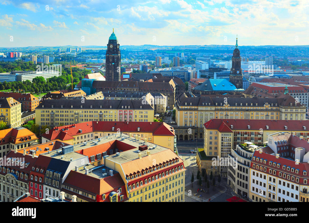 Aerial view of Dresden city center at sunset. Germany Stock Photo Alamy