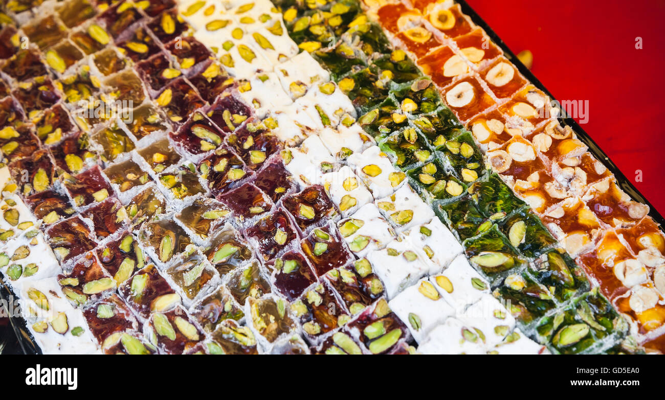 Assortment of Turkish delight. Traditional cuisines of the former