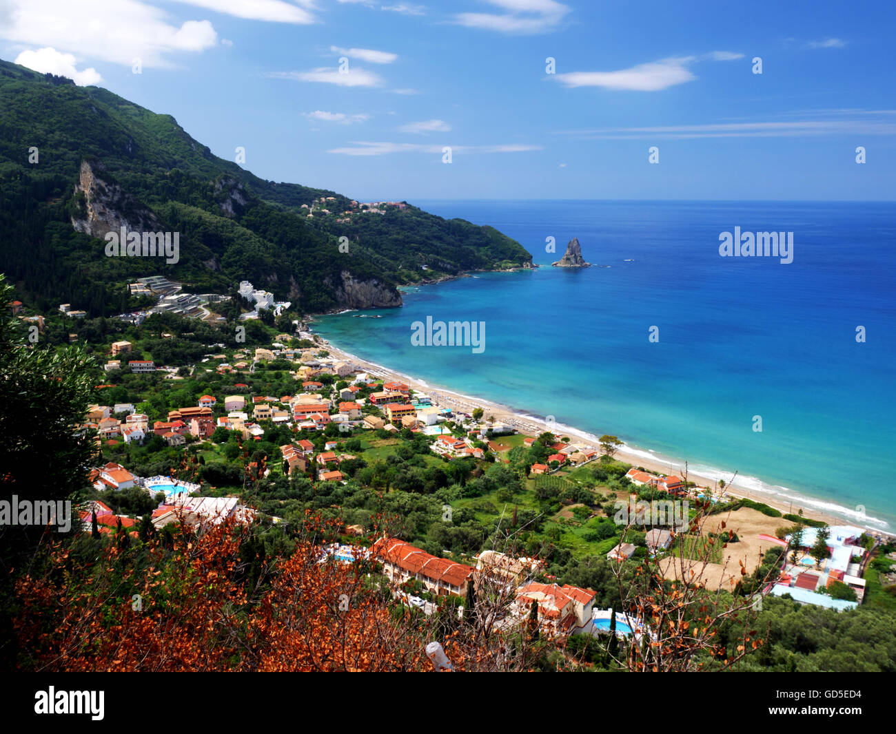 View of Agios Gordios beach, Corfu, Greece. Stock Photo