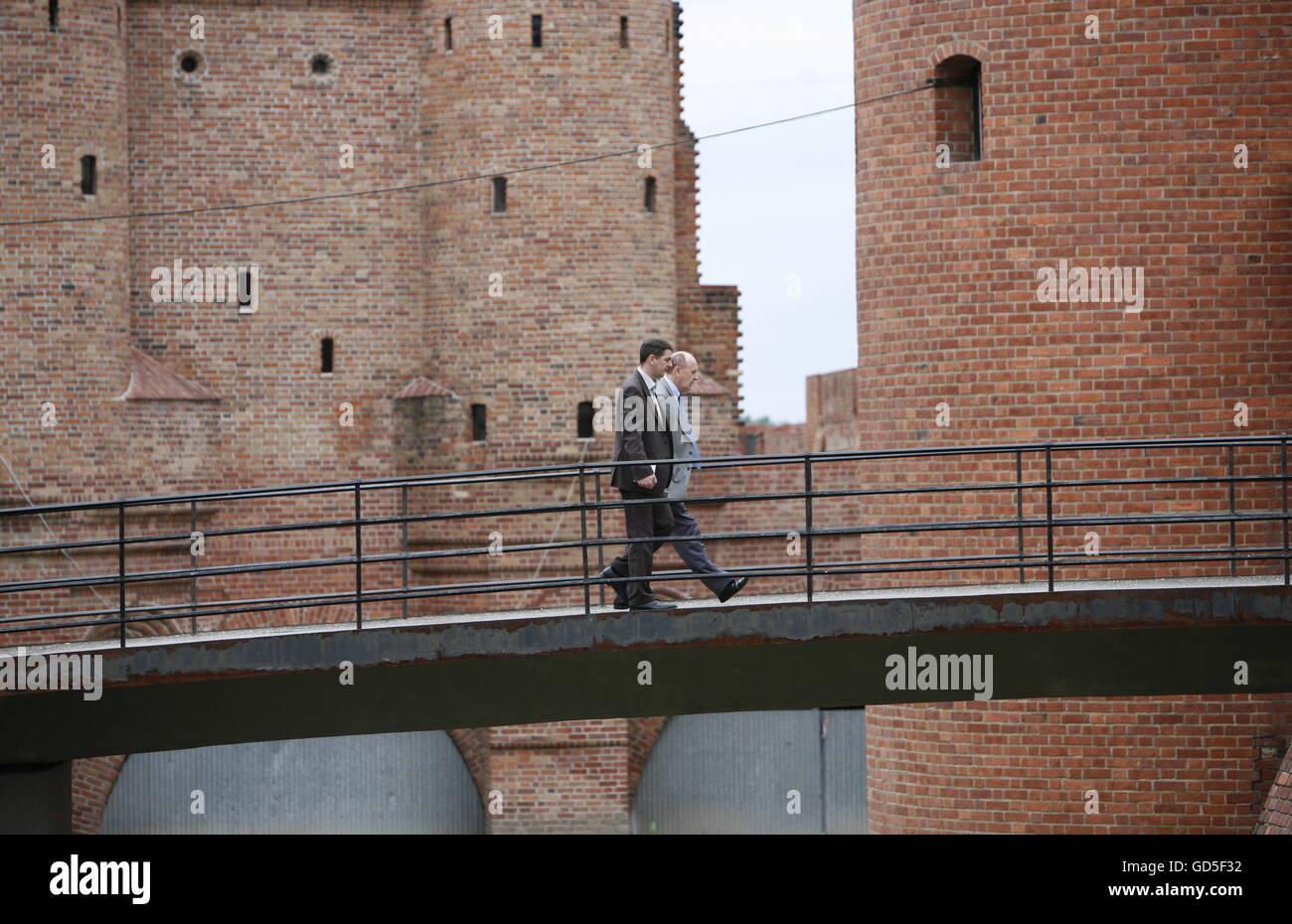 the citywall in the old town  in the City of Warsaw in Poland, East Europe. Stock Photo