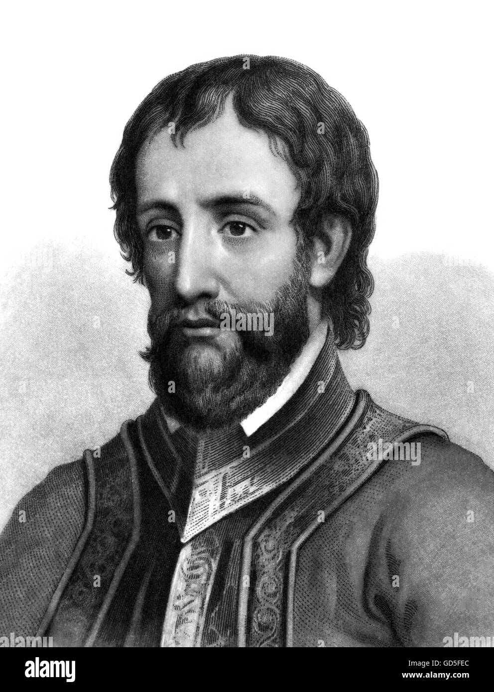 Hernando de Soto (c. 1500-1542), a Spanish explorer and conquistador who led the first European expedition into what is now the United States. Engraving from 'The life, Travels and Adventures of Ferdinand De Soto' by Lambert A. Wilmer (1858). Stock Photo
