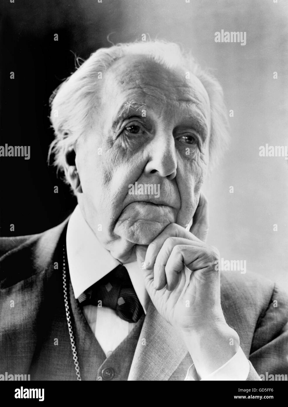 Frank Lloyd Wright. Portrait of the renowned American architect by Al Ravenna, 1954. Stock Photo