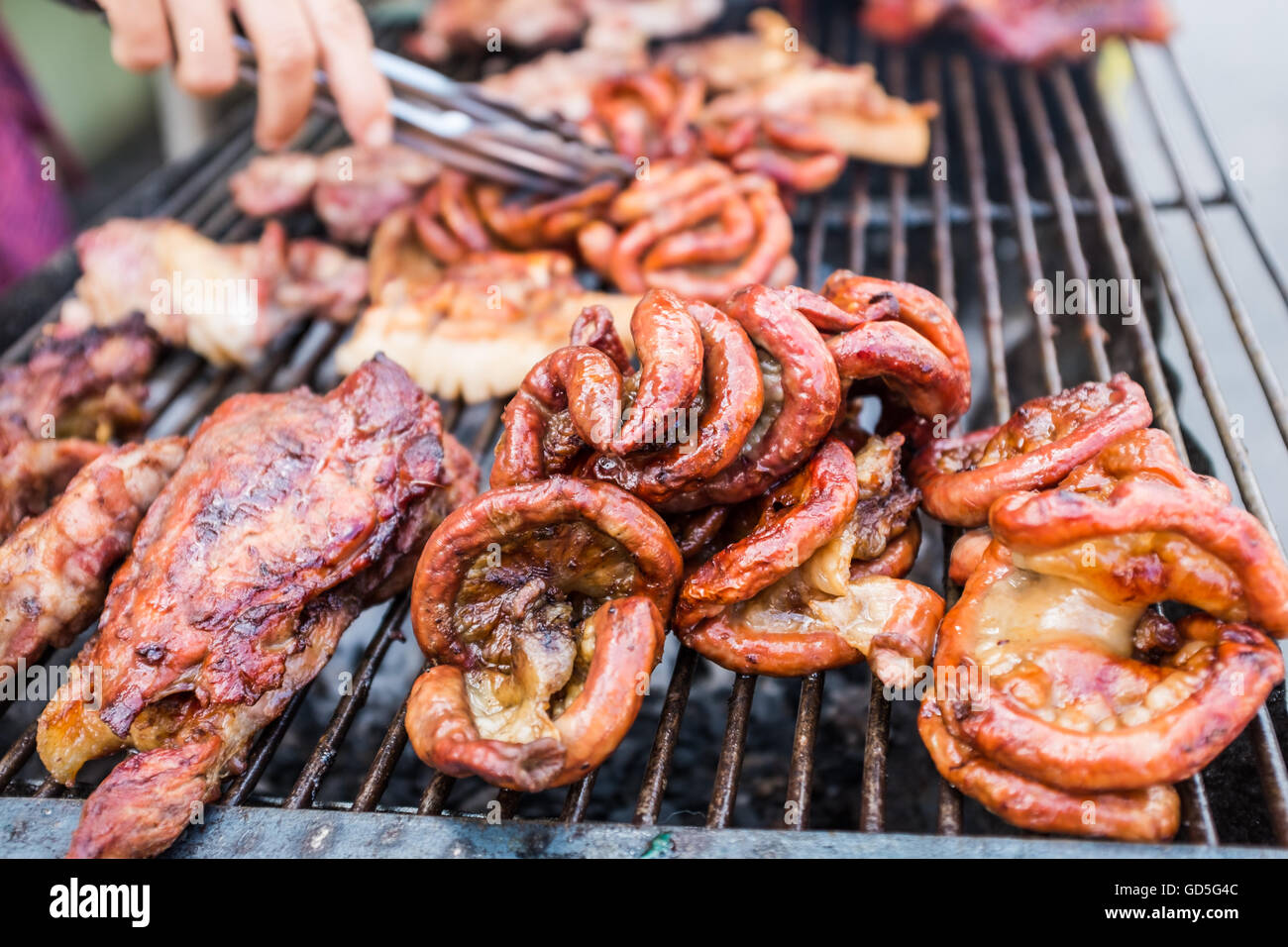 Street food for sale,barbecue meat and intestine,Chiang Mai Thailand Stock  Photo - Alamy