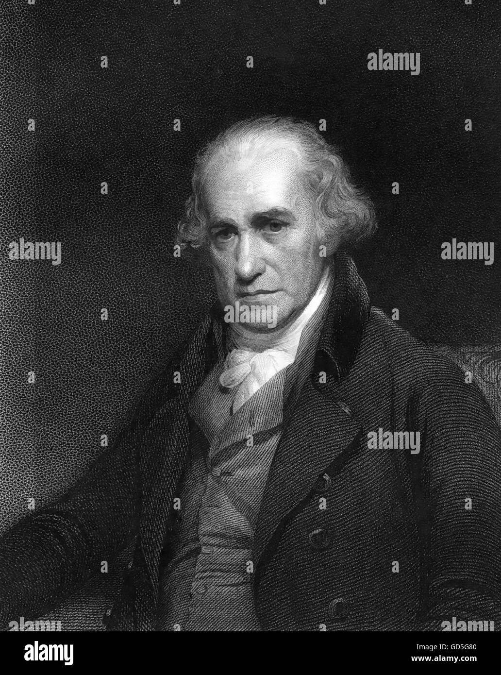 JAMES WATT (1736-1819) Scottish mechanical engineer and inventor. Steel engraving based on 1806 painting by William Beechey Stock Photo