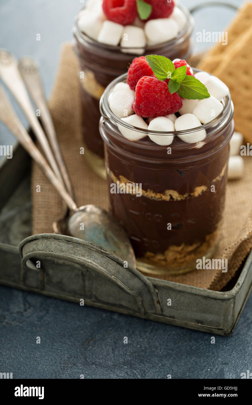 Smores chocolate pudding in a jar Stock Photo Alamy