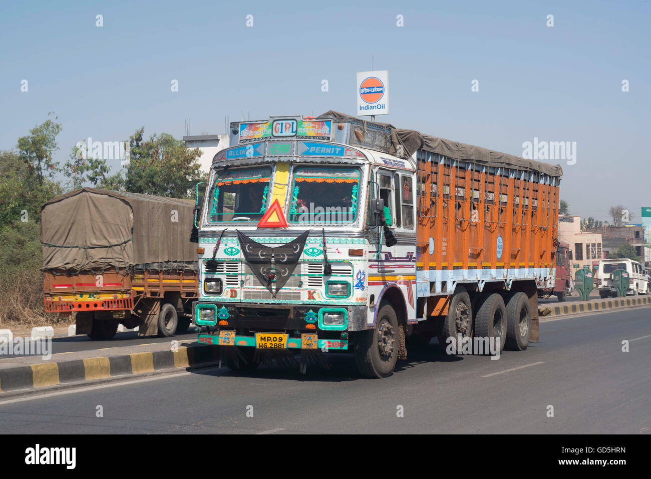 Trucks on national highway, pune, maharashtra, india, asia Stock Photo