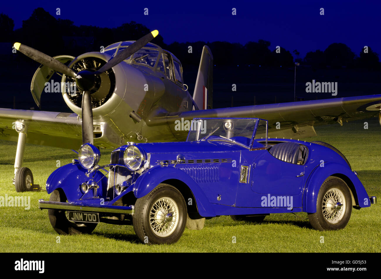 Percival Provost XF603, G-KAPW, at night, Shuttleworth Collection Stock Photo