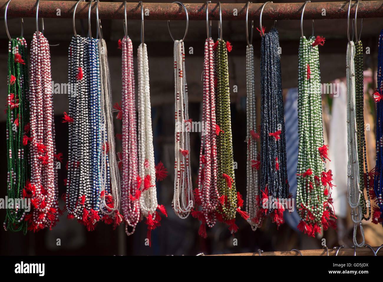 Bead garlands hang stall, puri, orissa, india, asia Stock Photo