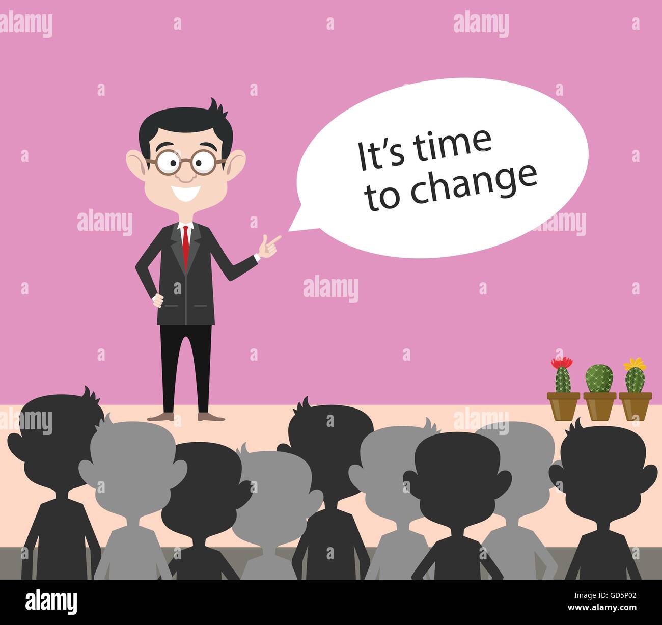 it's time to change quote businessman present on front of audience