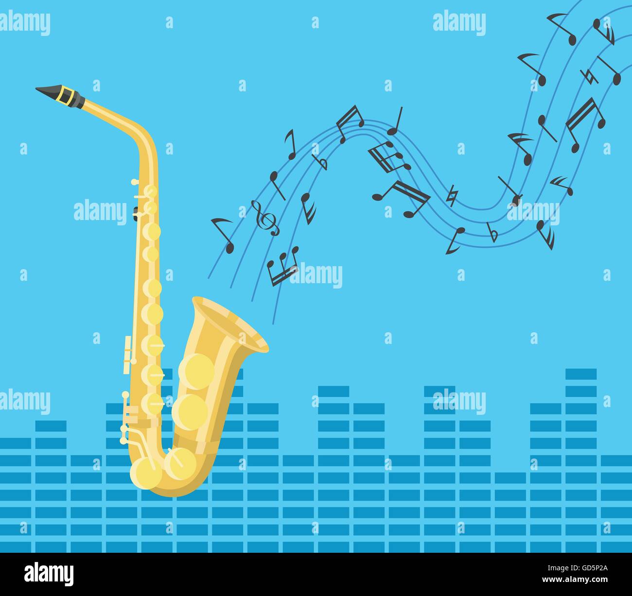 saxophone music jazz with tone and melody sign flying as background