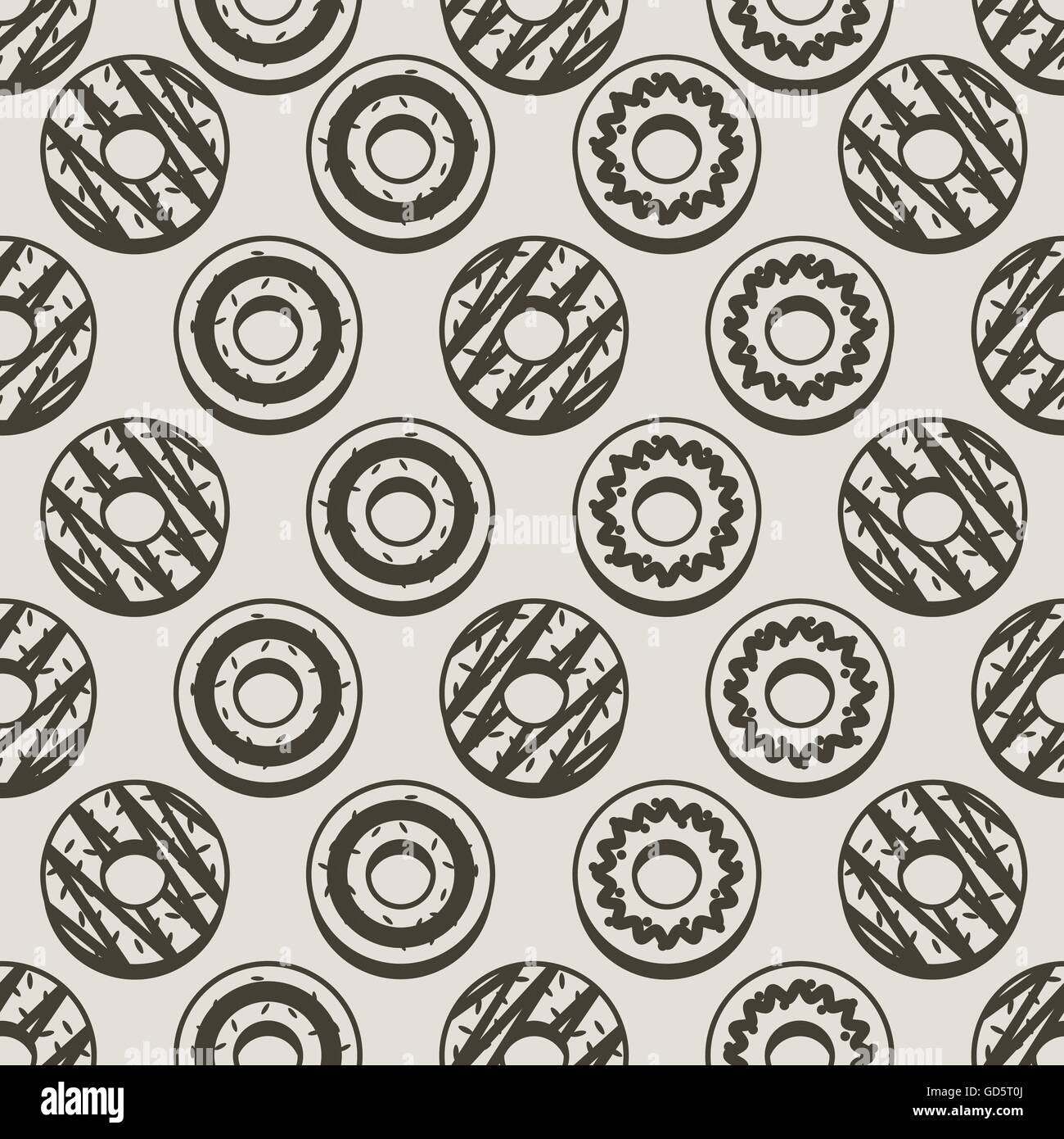 Seamless Pattern Black And White Donuts Background Vector Illustration ...