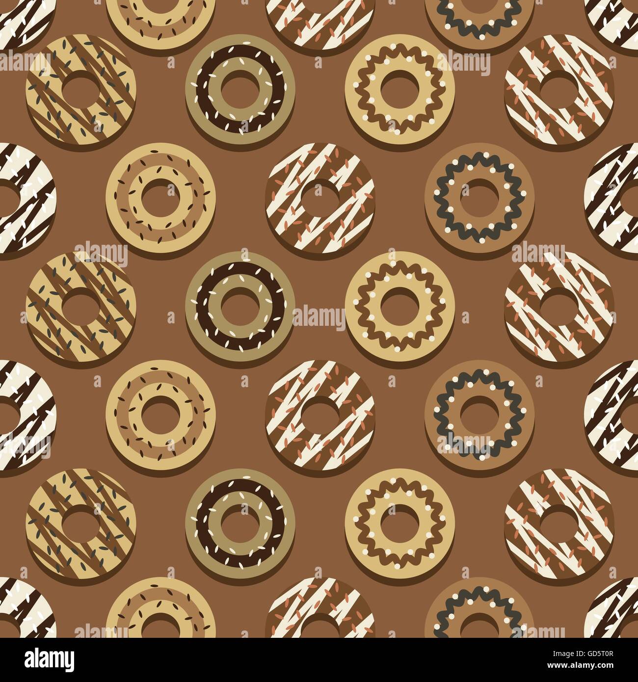 Seamless Pattern Different Style Chocolate Donuts Background Vector ...