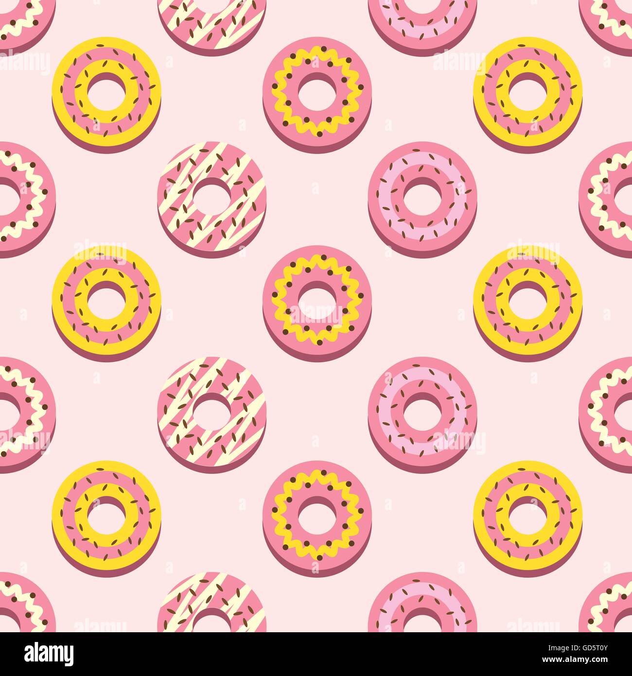 Seamless Pattern Different Style Strawberry Donuts Background Vector ...