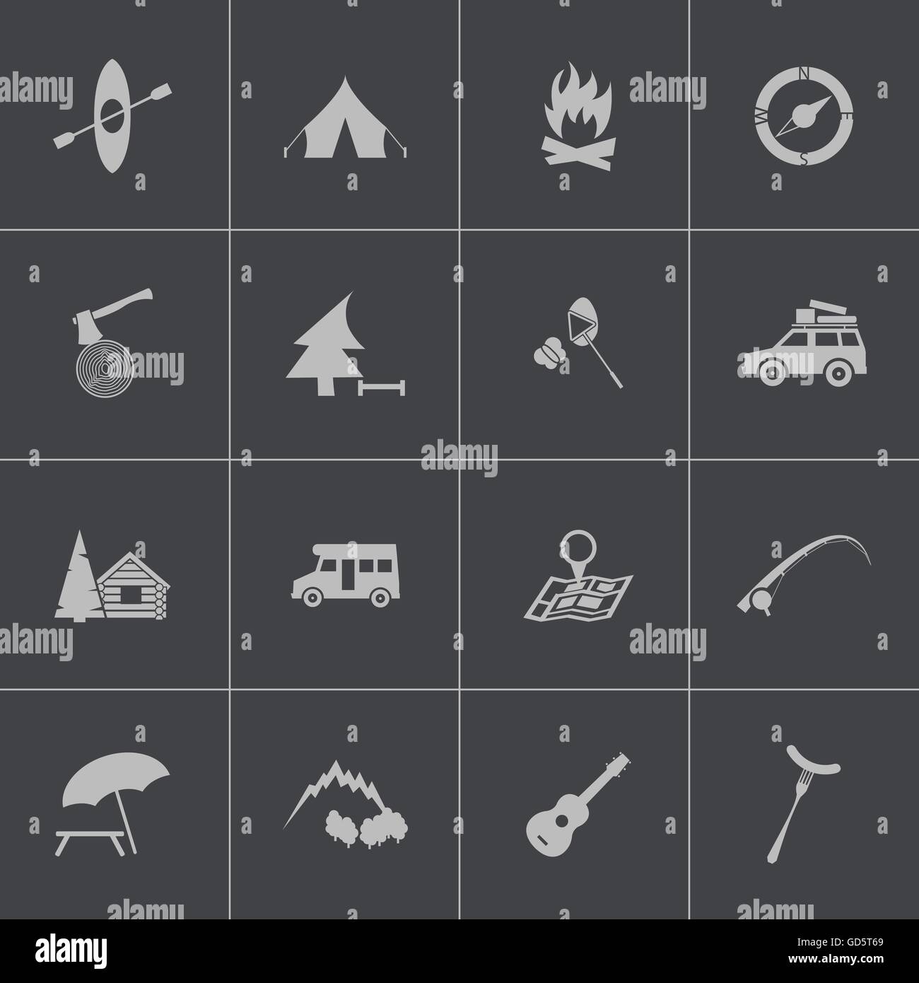 Vector black camping icons set Stock Vector Image & Art - Alamy
