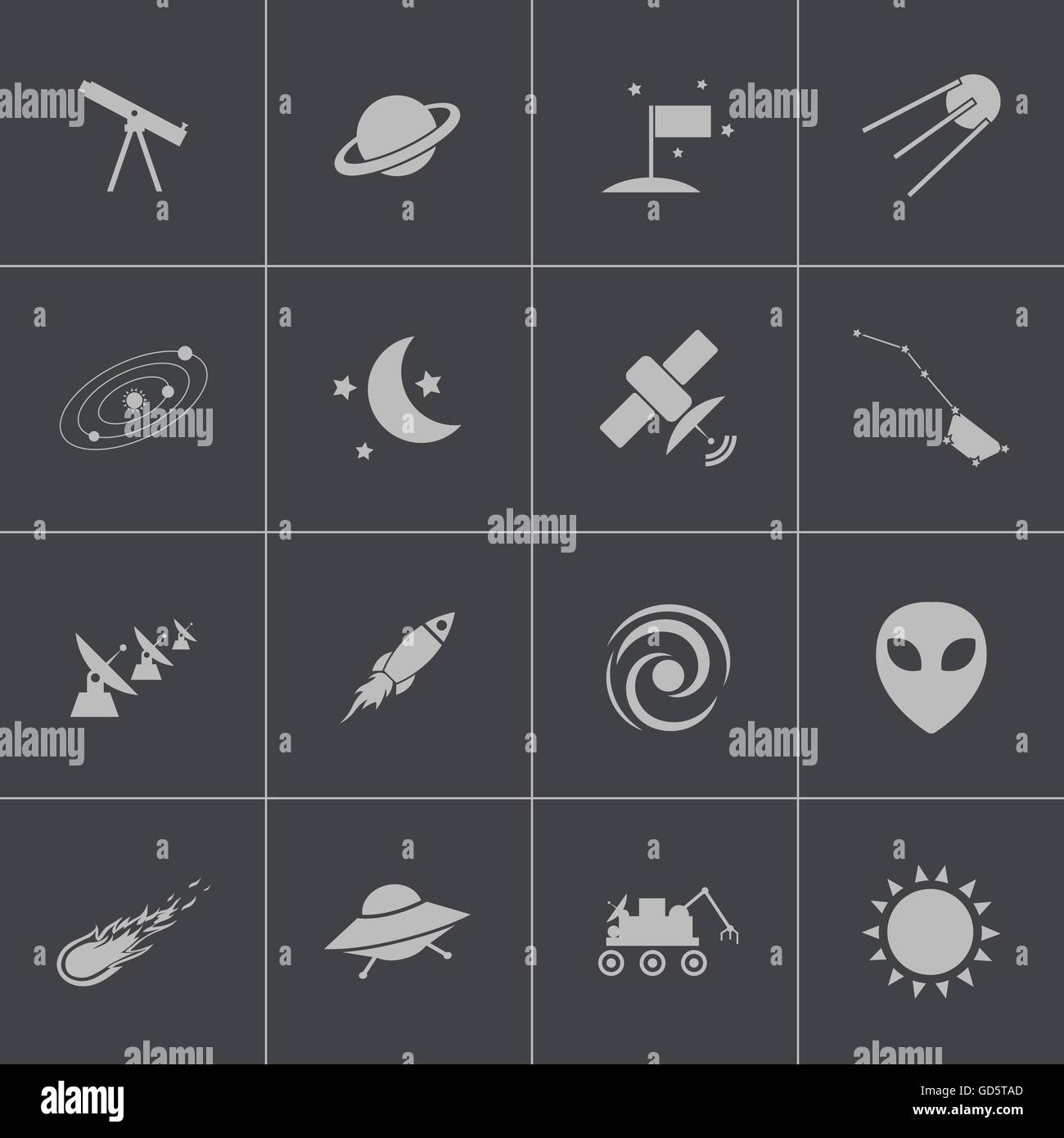 Vector black space icons set Stock Vector Image & Art - Alamy