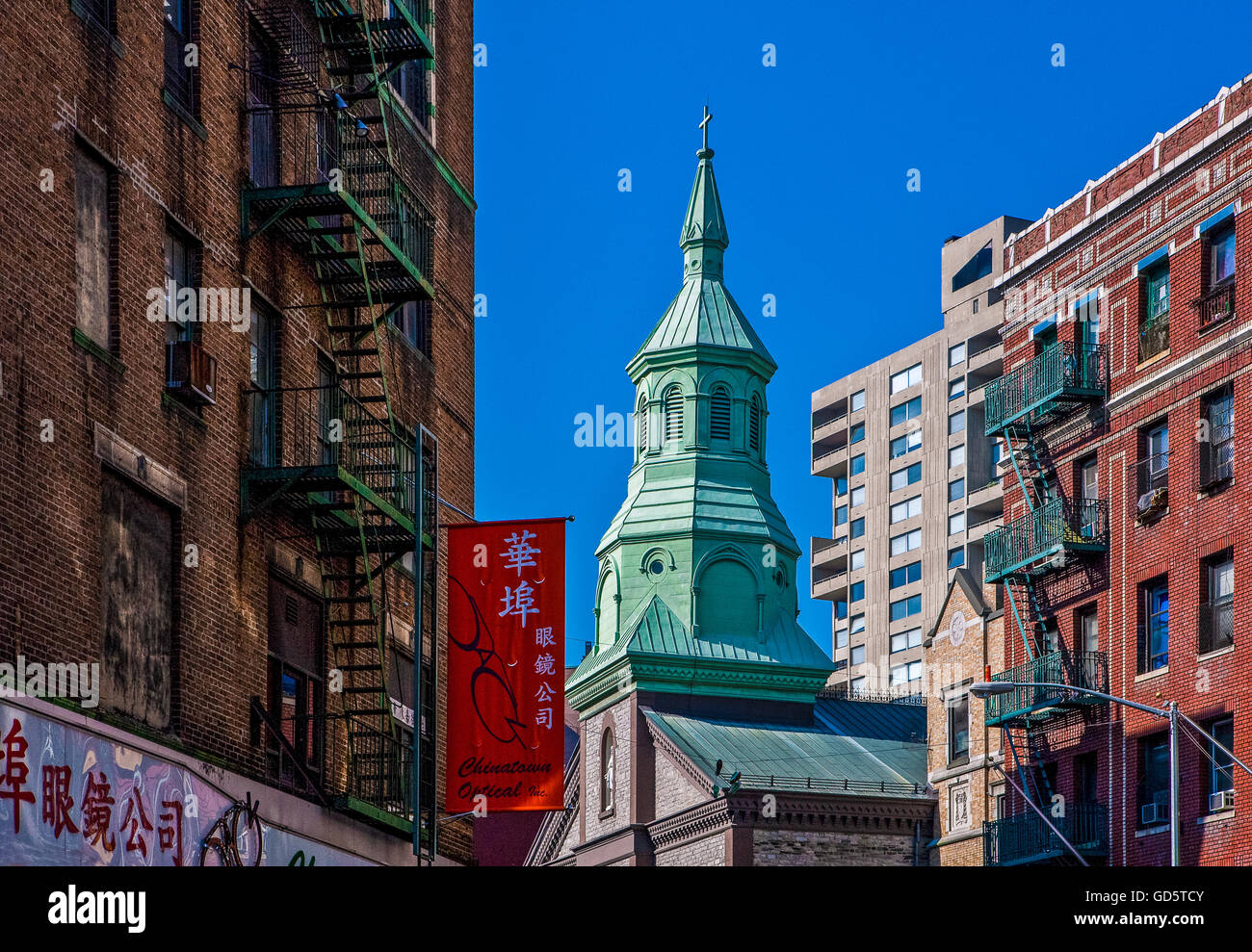 U.S.A., New York,Manhattan,Chinatown,foreshortening of Mott street Stock Photo
