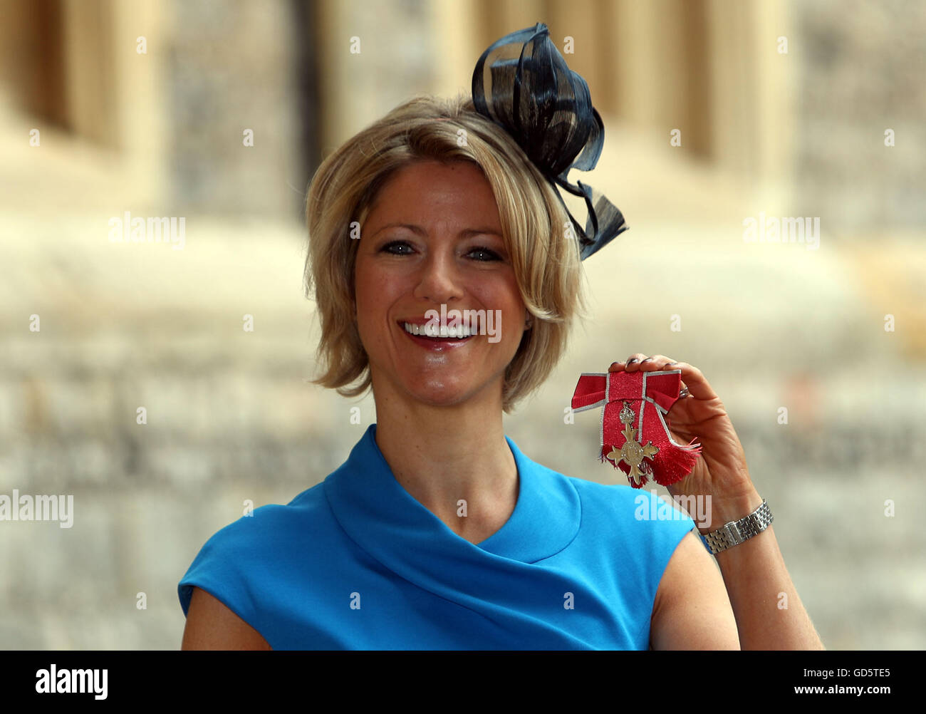Jacqueline Oatley, Sports Broadcaster and Board Member, Women in Football, after receiving her Member of the Order of the British Empire (MBE) medal by Princess Royal, at an Investiture ceremony in Windsor Castle, Berkshire. Stock Photo