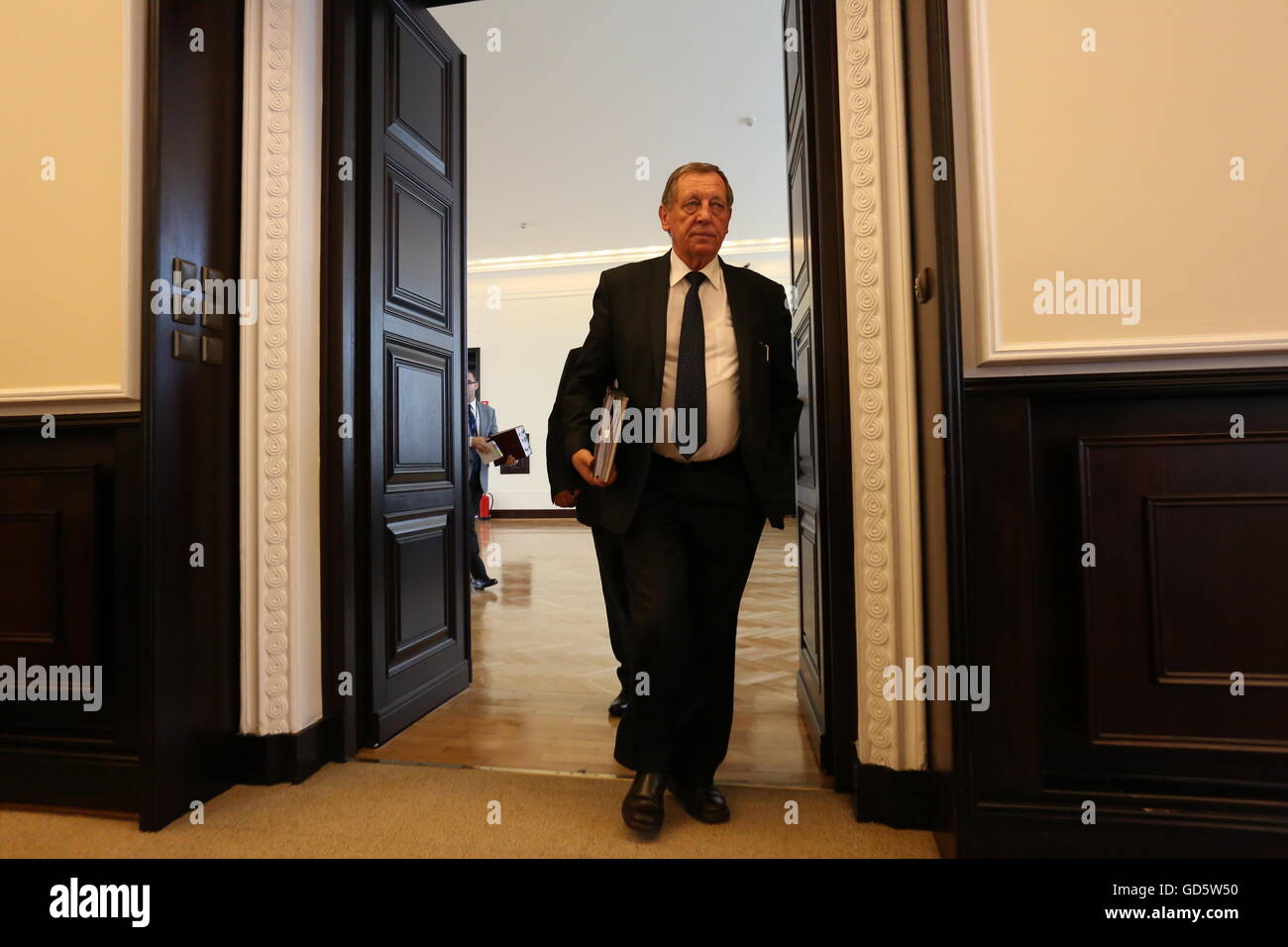 Warsaw, Poland. 12th July, 2016. Minister of Environment Jan Szyszko during the Council of Ministers meeting. Credit:  Jakob Ratz/Pacific Press/Alamy Live News Stock Photo