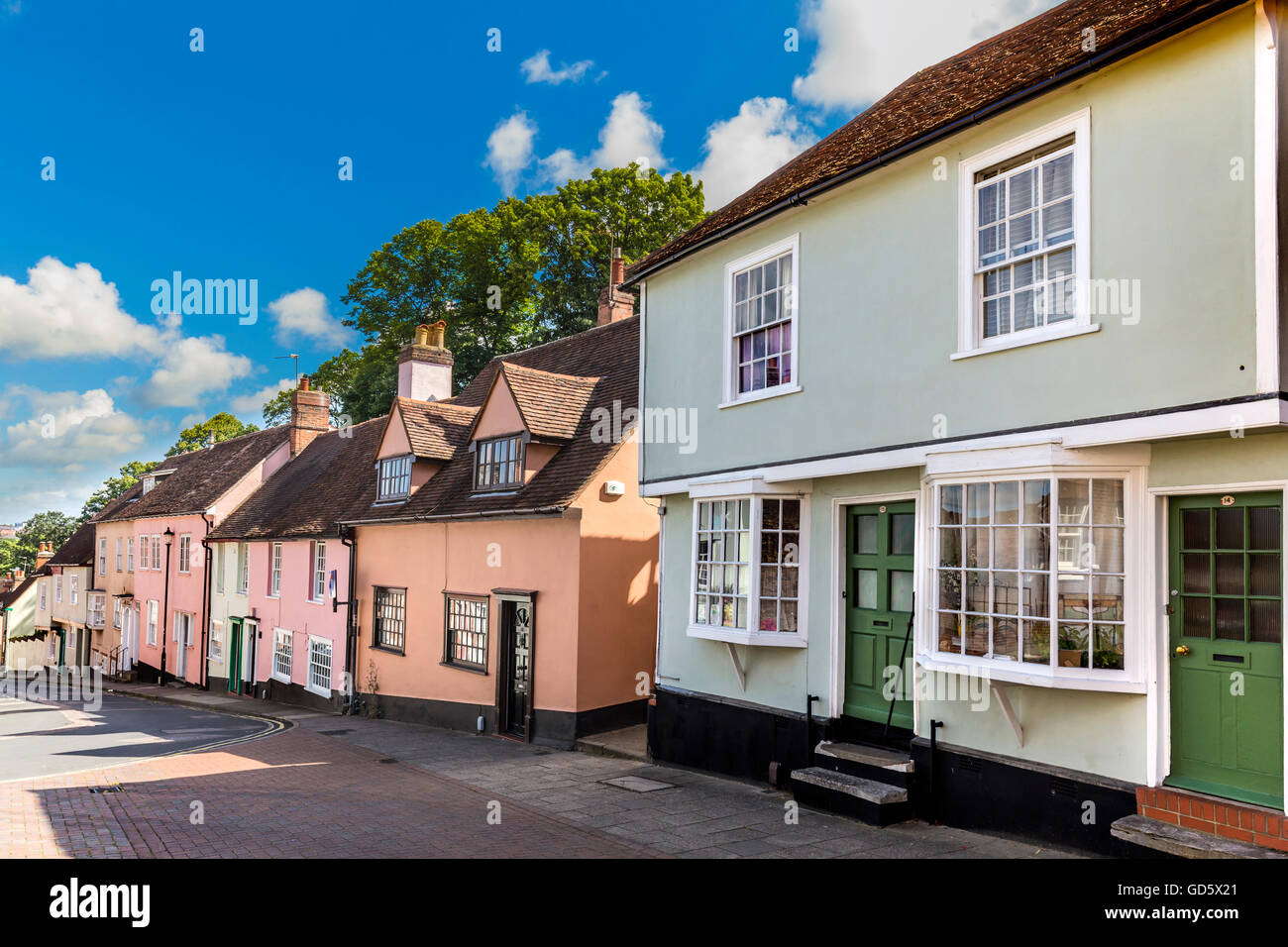 THE DUTCH QUARTER IN COLCHESTER, FULL OF PRETTY STREETS AND HOUSES WHERE THE FLEMISH REFUGEES LIVED FROM 1575 Stock Photo